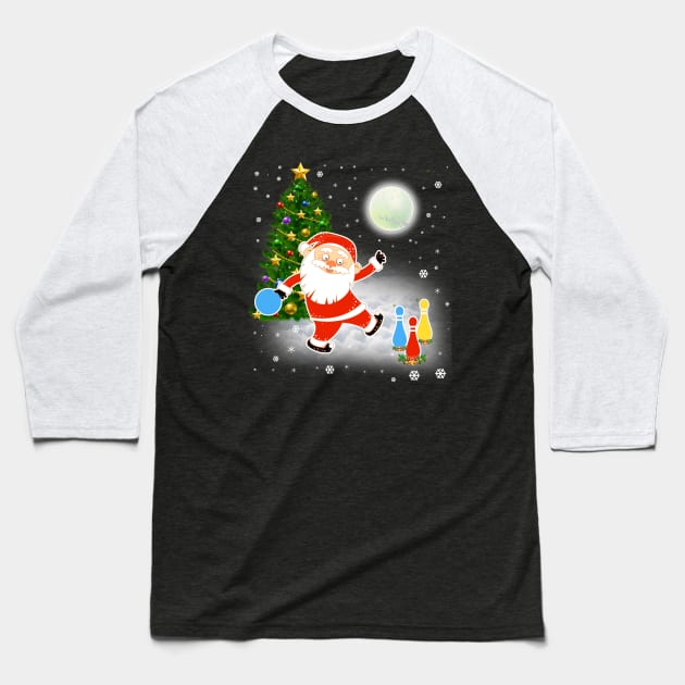 Santa Claus Bowling Christmas Funny Gift Baseball T-Shirt by Sinclairmccallsavd